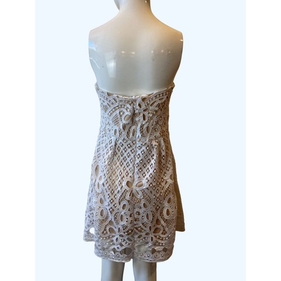 FRANCESCA'S Womens Giselle Strapless Lace Mini Dress Floral White & Cream Large - Picture 4 of 10